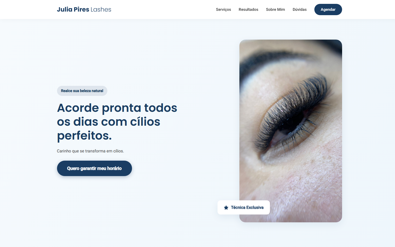Exemplo de Landing Page para Lash Designer no Desktop
